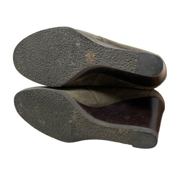 Franco Sarto Wedge Heel Ankle Booties Womens Size 8 Dark Olive Suede Leather - Picture 5 of 8